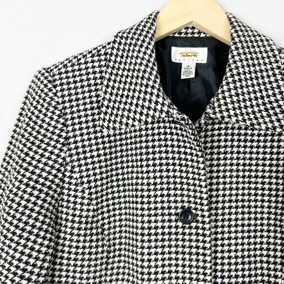 Talbots Blazer Jacket Black & White Houndstooth Wool Blend Size 10 Women's - Picture 2 of 4